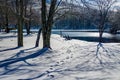 Abstract Winter View of Abbott Lake and Chairs Royalty Free Stock Photo